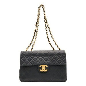 CHANEL Chanel Large Matelassé Coco Mark Double Chain Shoulder Bag Leather Bla...